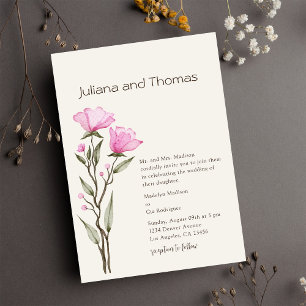Simple wedding watercolor floral invitation