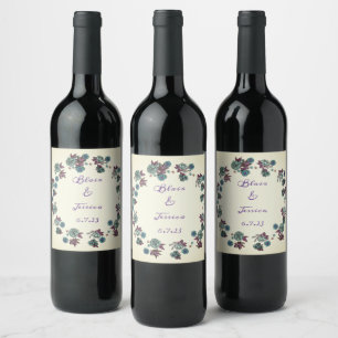 Simple Wedding Wreath Floral Wine Label