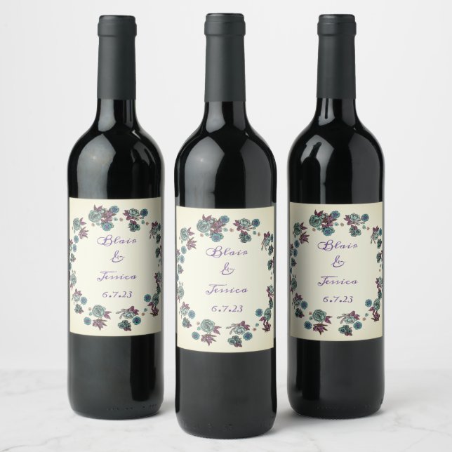 Simple Wedding Wreath Floral Wine Label (Bottles)