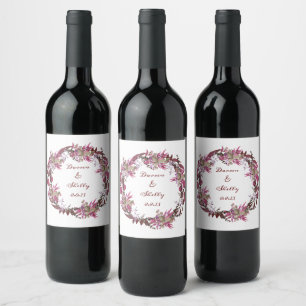 Simple Wedding Wreath Floral Wine Label