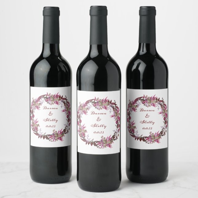 Simple Wedding Wreath Floral Wine Label (Bottles)