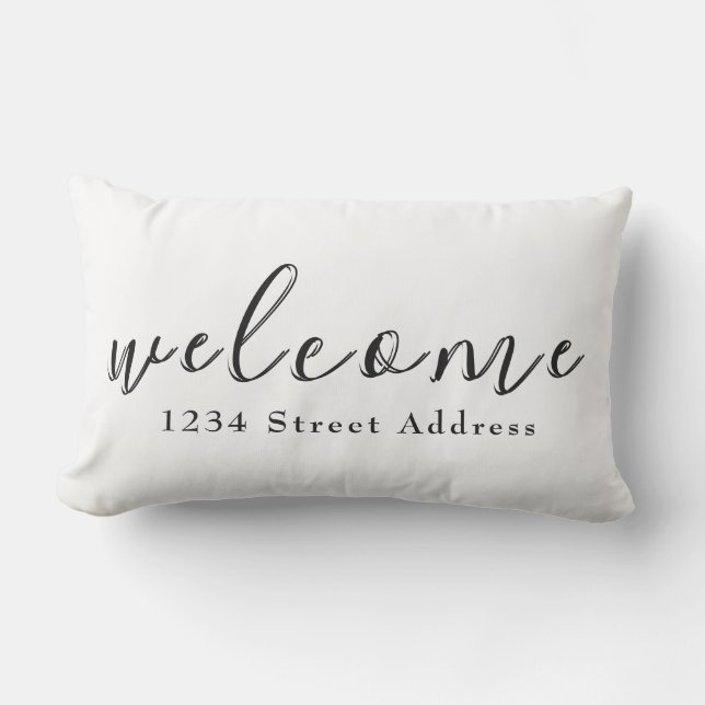 Simple Welcome & Address | Script | White Lumbar Cushion (Front)
