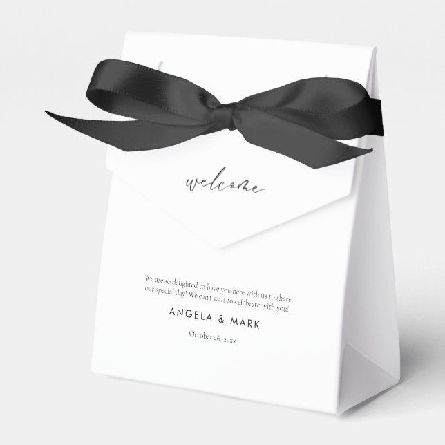 Simple Welcome Black & White Wedding Favour Box (Front Side)