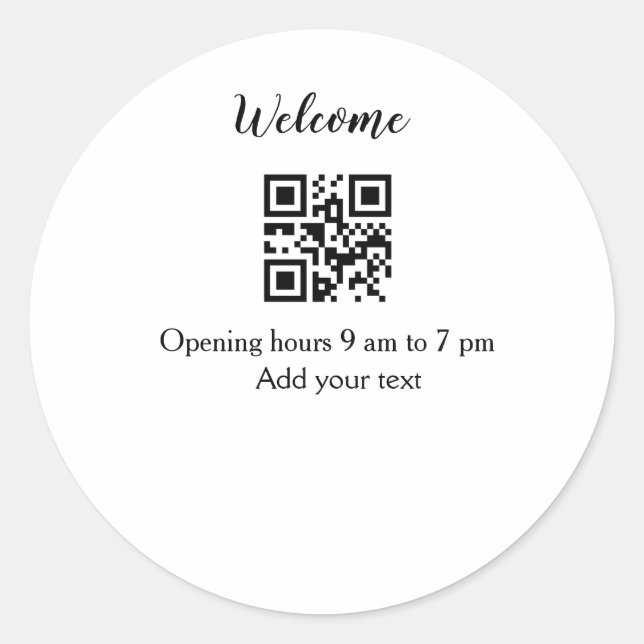 Simple welcome opening welcome barcode QR add name Classic Round Sticker (Front)