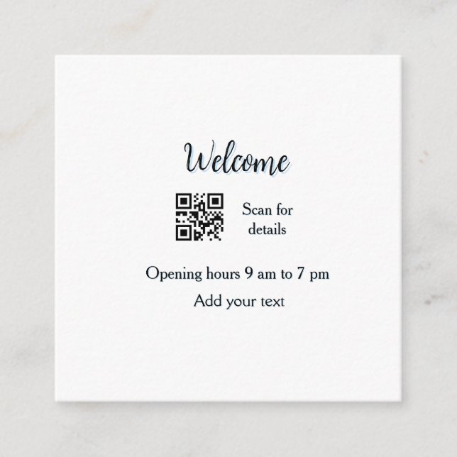 Simple welcome opening welcome barcode QR add name Enclosure Card (Front)