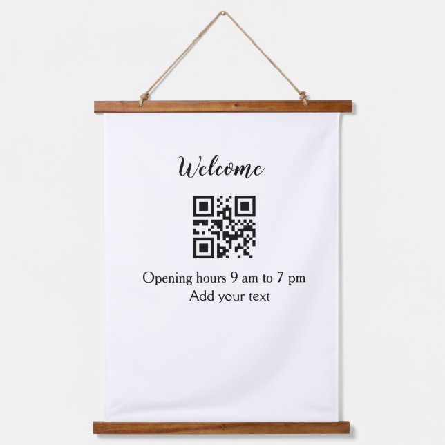 Simple welcome opening welcome barcode QR add name Hanging Tapestry (Front)