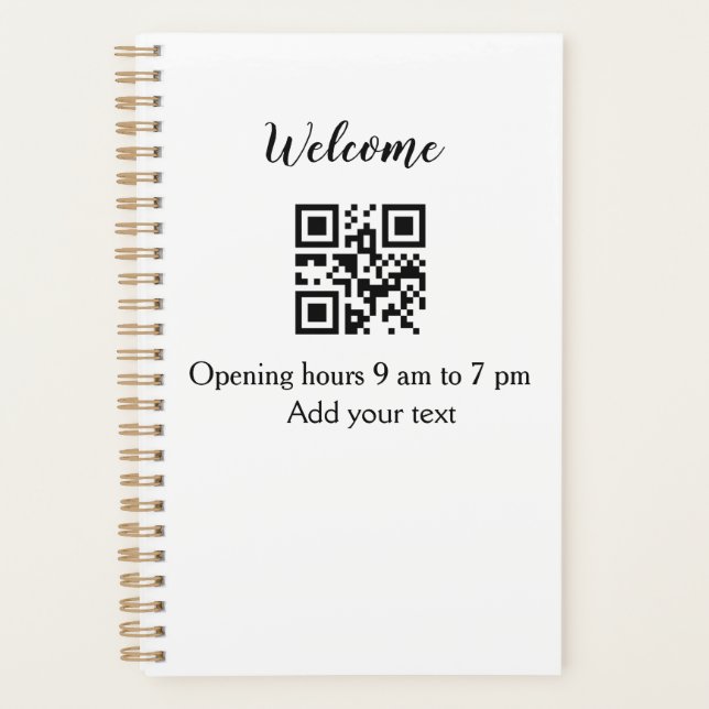 Simple welcome opening welcome barcode QR add name Planner (Front)
