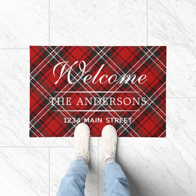 Simple Welcome Plaid Pattern Personalised Family Doormat (Indoor)