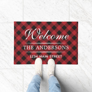 Simple Welcome Plaid Pattern Personalised Family Doormat