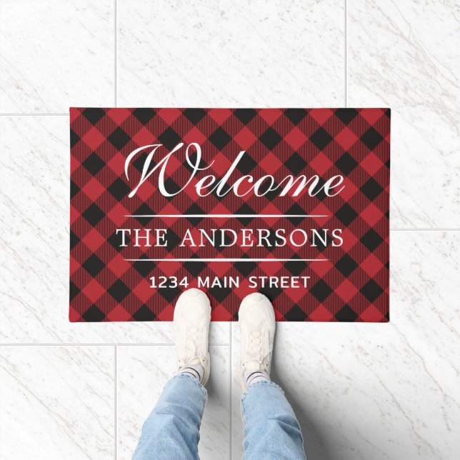 Simple Welcome Plaid Pattern Personalised Family Doormat (Indoor)