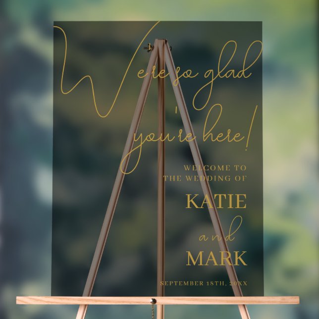 Simple Welcome To Our Wedding Frosted Black & Gold Acrylic Sign (Neutral)