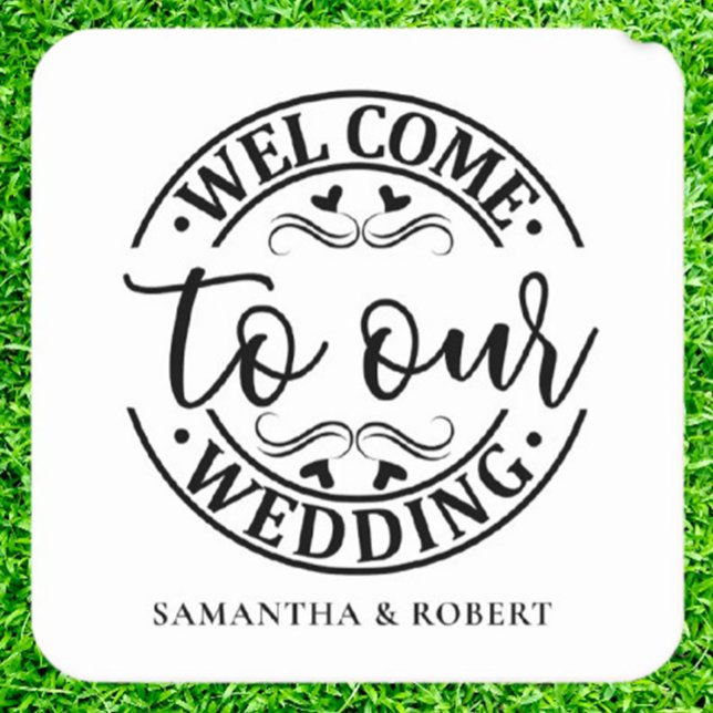 SIMPLE WELCOME WEDDING  SQUARE PAPER COASTER (Make your special day memorable with a Wedding Simple drink coasters)