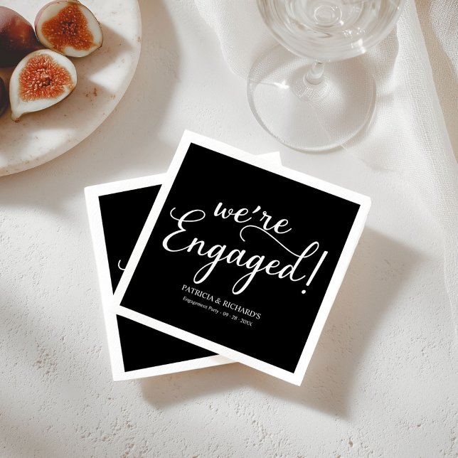 Simple We're Engaged Engagement Party Black Napkin (Creator Uploaded)