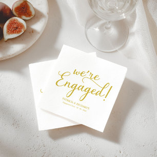 Simple We're Engaged Engagement Party Gold Napkin