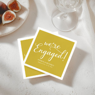 Simple We're Engaged Engagement Party Gold Napkins