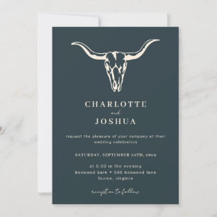 Simple Western Bohemian Cow Skull Photo Wedding  Invitation