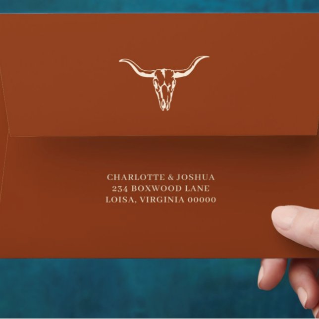Simple Western Bohemian Cow Skull Wedding  Envelope (Creator Uploaded)