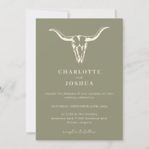 Simple Western Boho Cow Skull All in One Wedding  Invitation