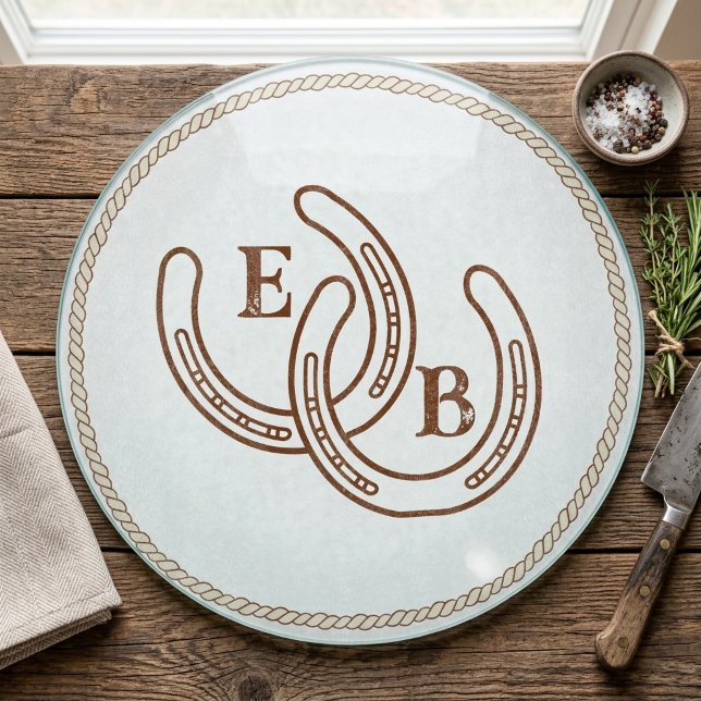 Simple Western Horseshoe Couple Monogram Initials Cutting Board (Creator Uploaded)