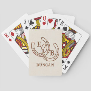 Simple Western Horseshoe Monogram Initials Wedding Playing Cards