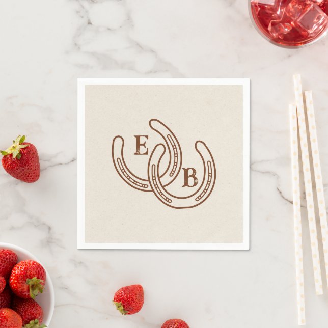 Simple Western Horseshoe Wedding Monogram Napkin (Insitu)