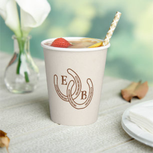 Simple Western Horseshoe Wedding Monogram Paper Cups