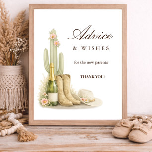 Simple Western Neutral Baby Shower Advice & Wishes Poster