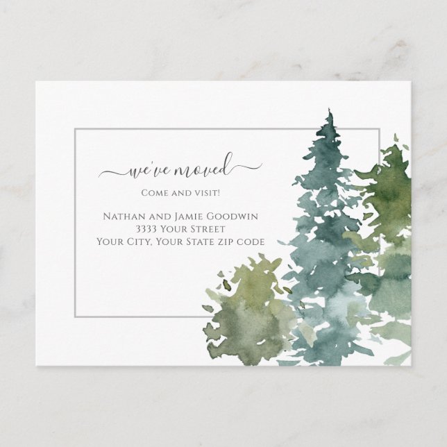 Simple We've Moved New Home Script Pine Tree Postcard (Front)
