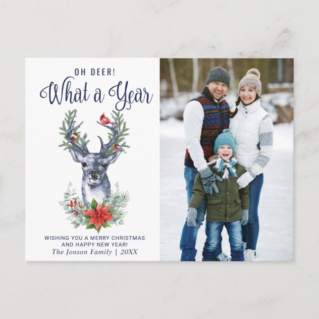 Simple What a Year Christmas Holiday Greeting Postcard (Front)