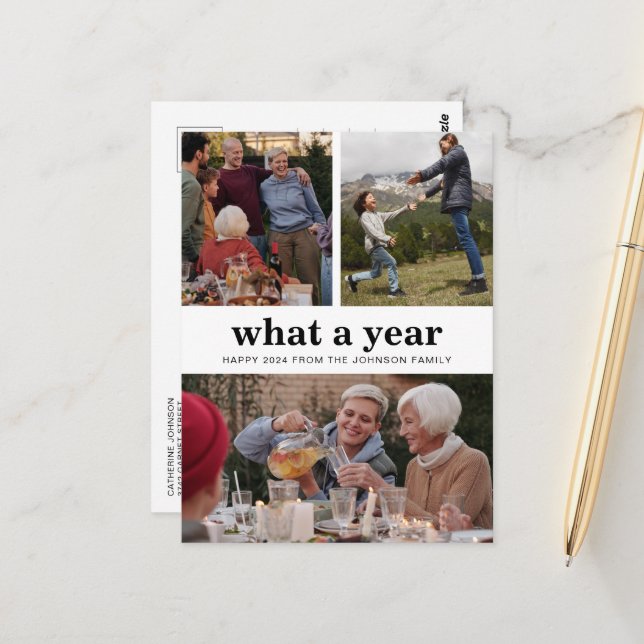 Simple What a Year New Year Photo  Postcard (Front/Back In Situ)