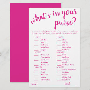 Simple Whats In Your Purse Hot Pink Game Card