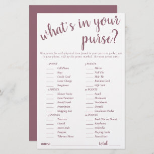 Simple Whats In Your Purse   Mauve Pink Game Card