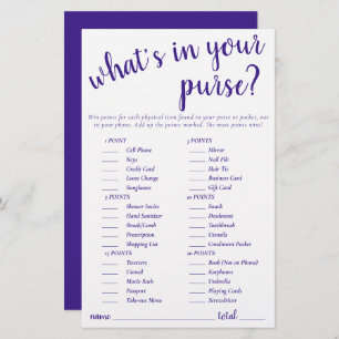 Simple Whats In Your Purse Purple Game Card