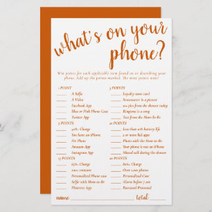 Simple Whats on Your Phone Fall Orange Game Card