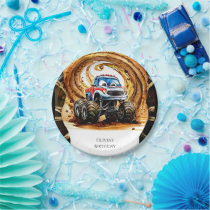 Simple Wheels Monster Truck Birthday Paper Plate
