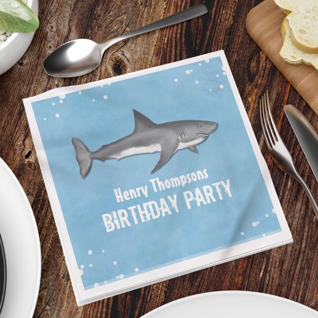Simple Whimsical Birthday Sharks Blue Ocean  Napkin (Creator Uploaded)