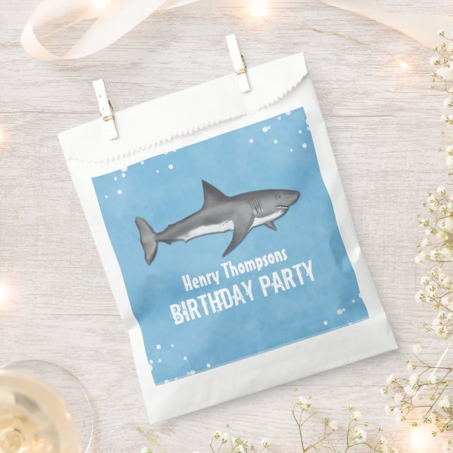 Simple Whimsical Birthday Sharks Blue Ocean Treat  Favour Bag (Clipped)
