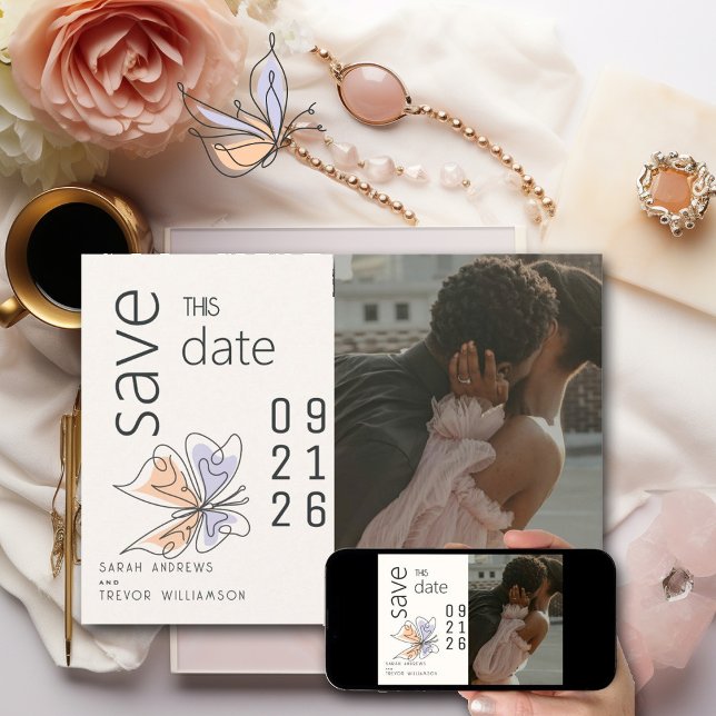 Simple Whimsical Butterfly Coral and Violet Invitation (Creator Uploaded)