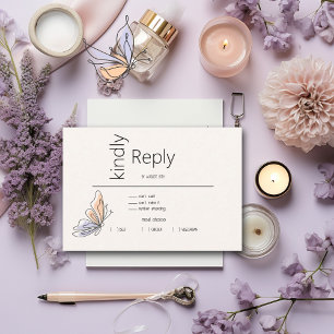 Simple Whimsical Butterfly Coral and Violet RSVP Card