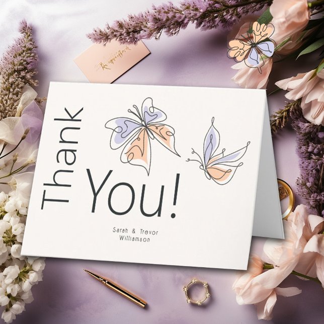 Simple Whimsical Butterfly Coral and Violet Thank You Card (Creator Uploaded)