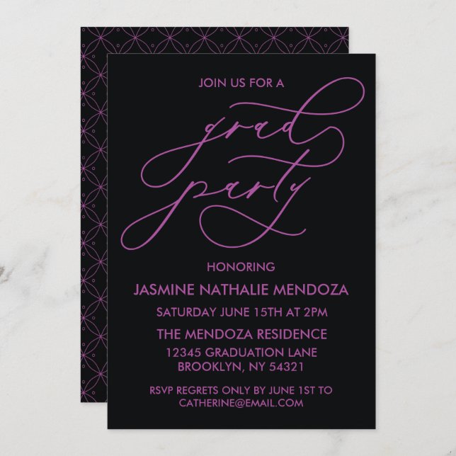 SIMPLE WHIMSICAL CALLIGRAPHY GRADUATION INVITATION (Front/Back)