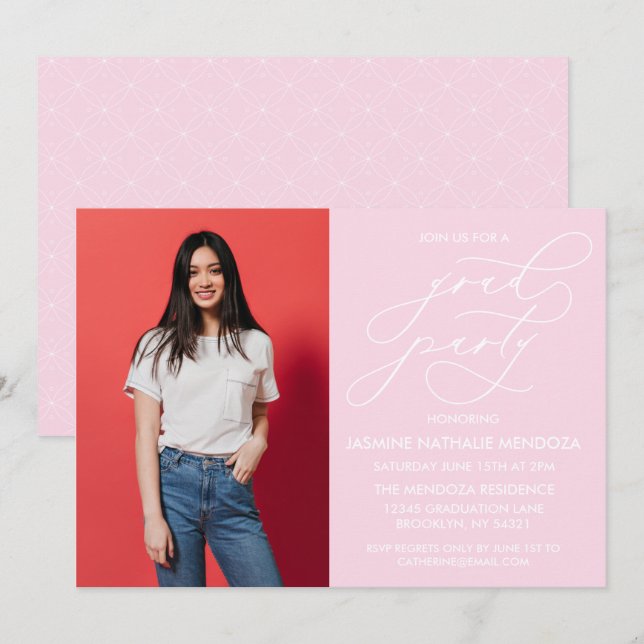 SIMPLE WHIMSICAL CALLIGRAPHY GRADUATION INVITATION (Front/Back)