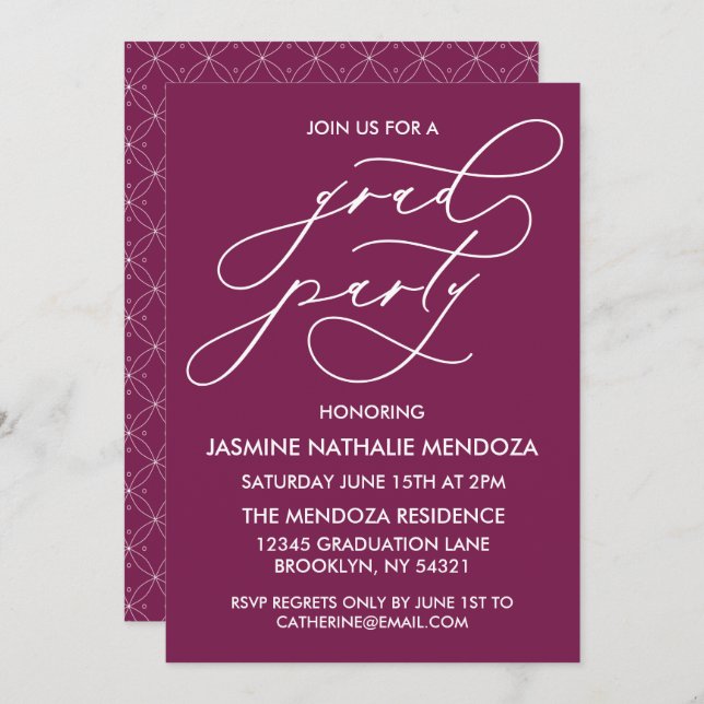 SIMPLE WHIMSICAL CALLIGRAPHY GRADUATION INVITATION (Front/Back)