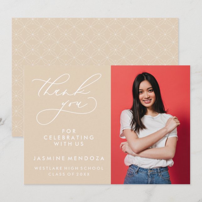 SIMPLE WHIMSICAL CALLIGRAPHY GRADUATION THANK YOU CARD (Front/Back)