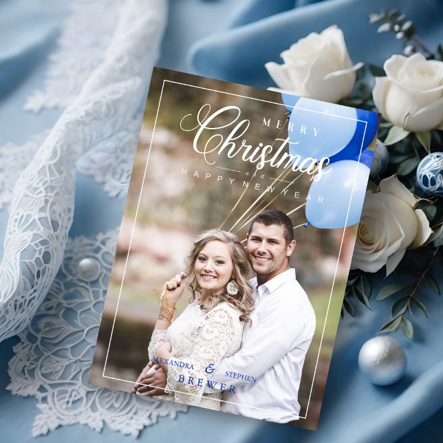 Simple Whimsical Christmas Script Photo Family (Simple Whimsical Merry Christmas Script Photo Family Holiday Card. )