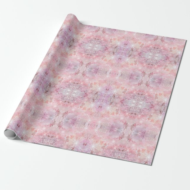 Simple Whimsical Cute Pink Spiderwebs  Wrapping Paper (Unrolled)