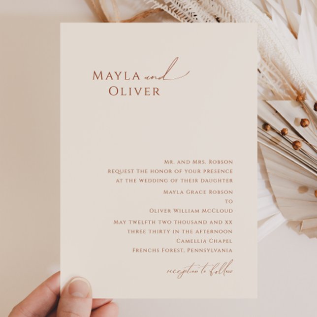 Simple Whimsical Desert Beige Traditional Wedding Invitation (Creator Uploaded)