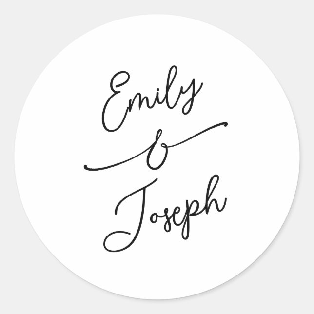 Simple Whimsical Handwritten Wedding  Classic Round Sticker (Front)