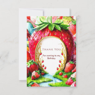 Simple Whimsical Juicy Strawberry Birthday Thank You Card