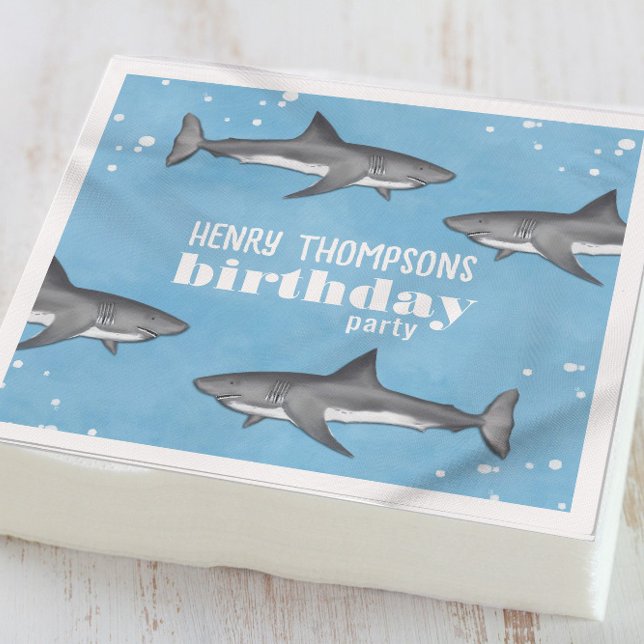 Simple Whimsical Pool Party Sharks Blue Ocean  Nap Napkin (Creator Uploaded)